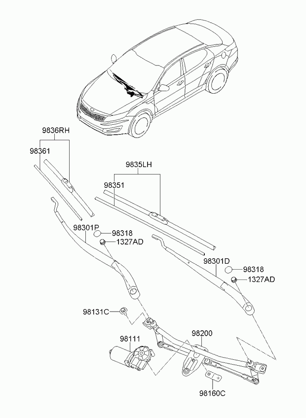 KIA 983612V000 - Перо на чистачка vvparts.bg