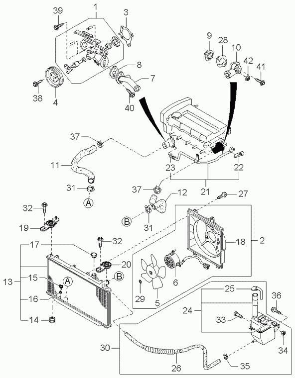 KIA 0K2A1-15-200B - Радиатор, охлаждане на двигателя vvparts.bg