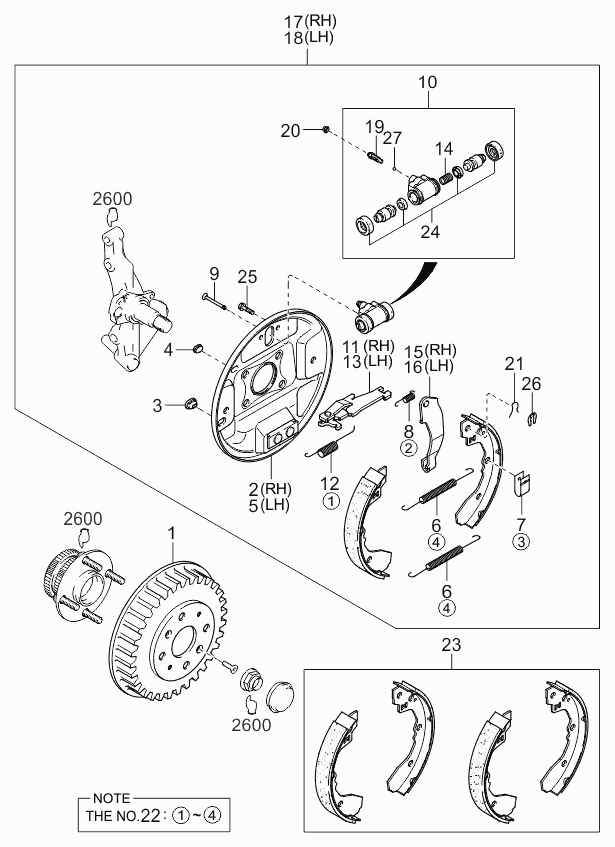 KIA 0K23N-26-38Z - Комплект спирачна челюст vvparts.bg