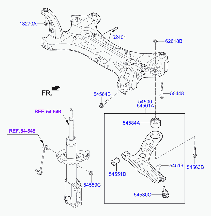 Hyundai 54500H5000 - Лагерна втулка, напречен носач vvparts.bg