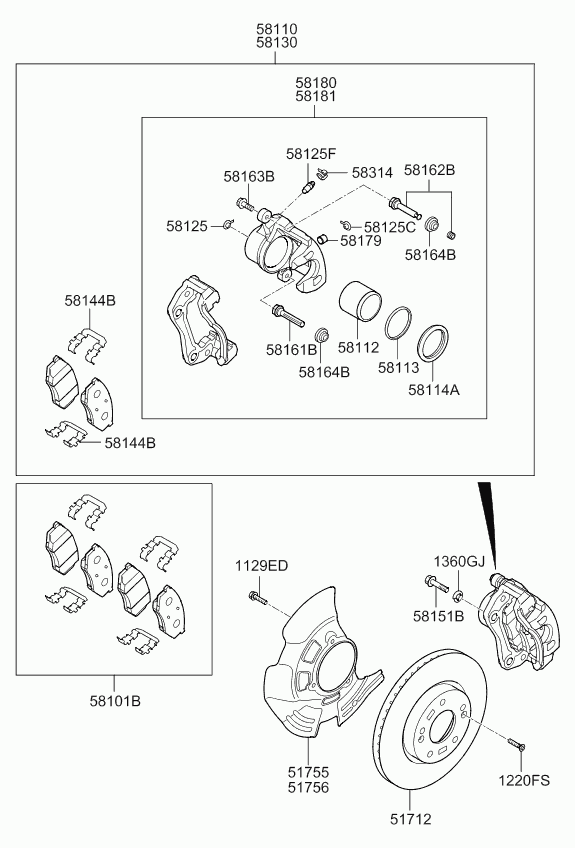 Hyundai 58180-2TA25 - Комплект водещи втулки, спирачен апарат vvparts.bg