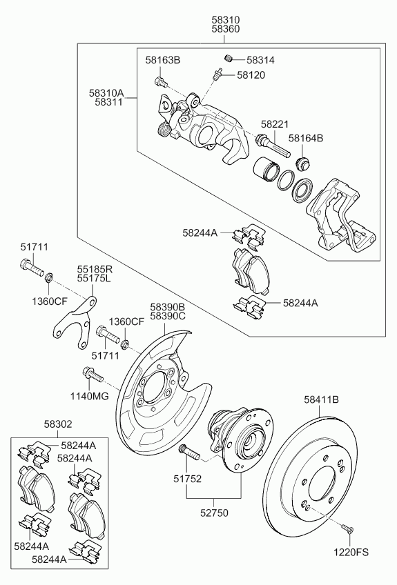 Hyundai 58300-1P300 - Ремонтен комплект, спирачен апарат vvparts.bg