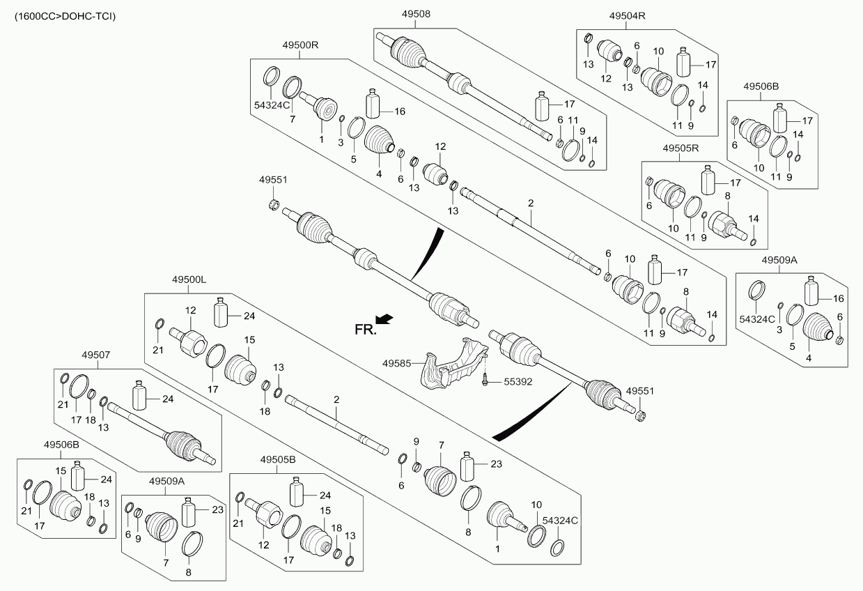 KIA 49500A7100 - Карданен вал, раздатъчна кутия vvparts.bg