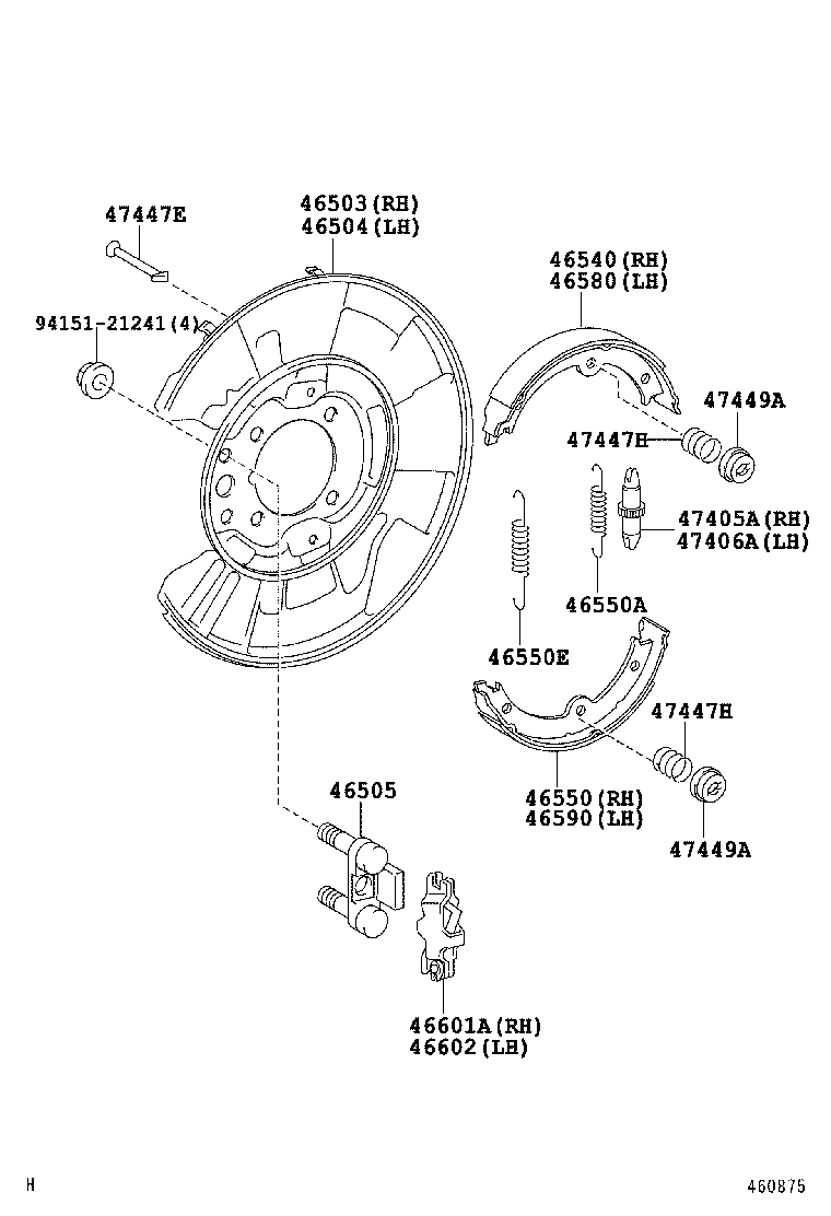 TOYOTA 46530-50040 - Комплект спирачна челюст, ръчна спирачка vvparts.bg