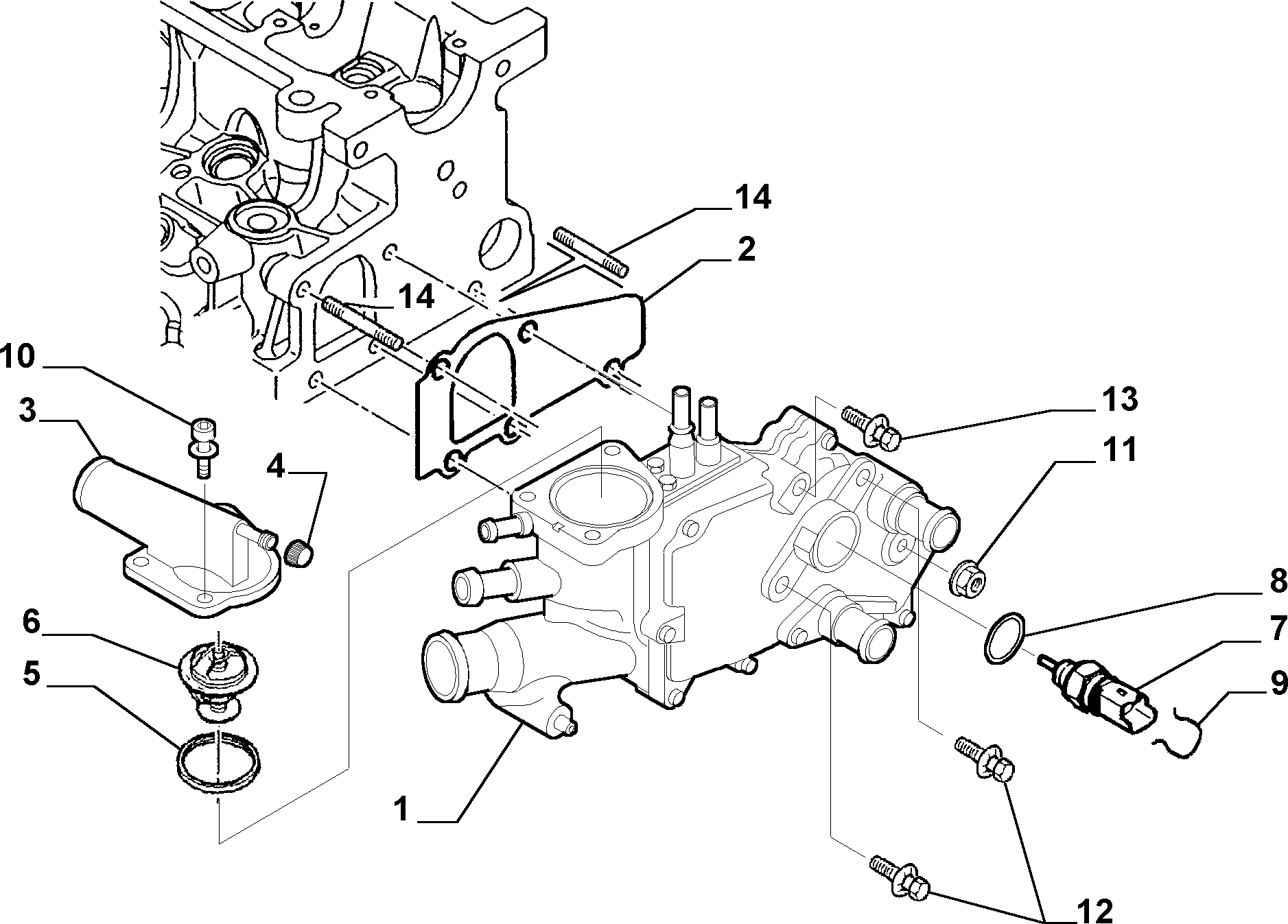 Alfarome/Fiat/Lanci 9645055280 - Фланец за охладителната течност vvparts.bg