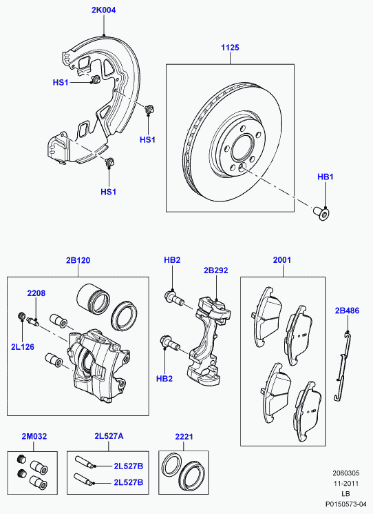 Rover LR004936 - Комплект спирачно феродо, дискови спирачки vvparts.bg