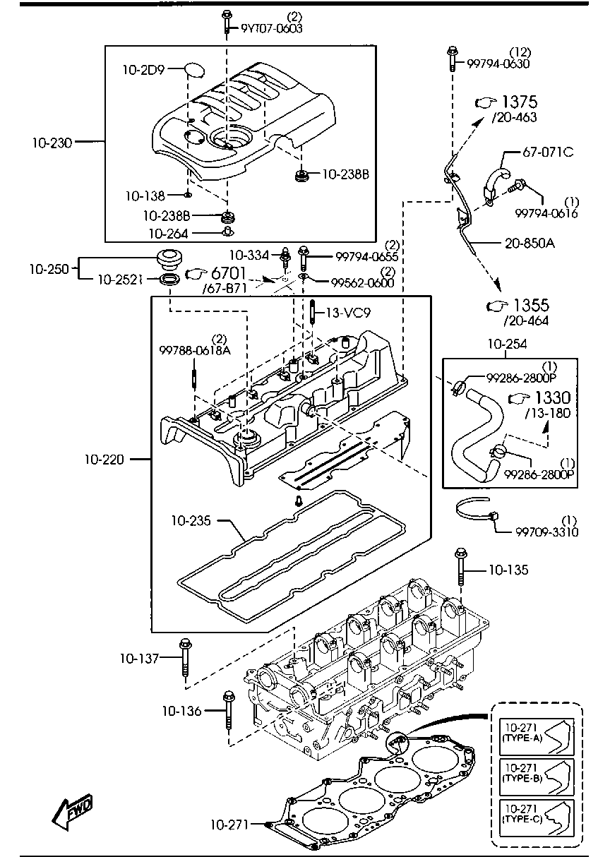 MAZDA WE01-10-235 - Гарнитура, капак на цилиндрова глава vvparts.bg