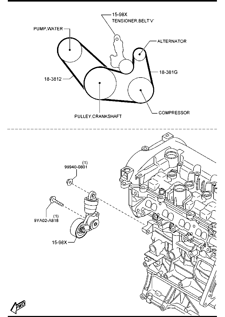 MAZDA PE03-15-980B - Ремъчен обтегач, пистов ремък vvparts.bg