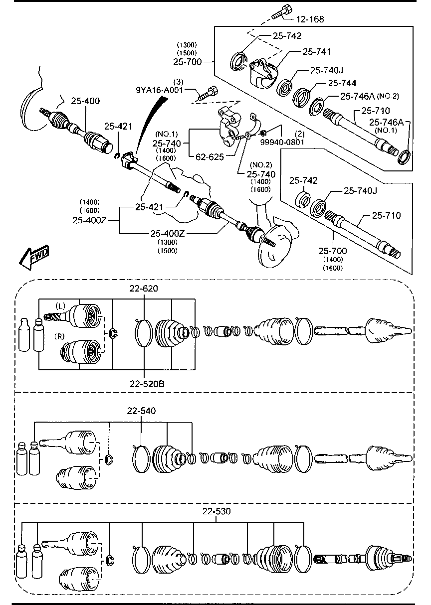 MAZDA FD80-25-500B - Каре комплект, полуоска vvparts.bg