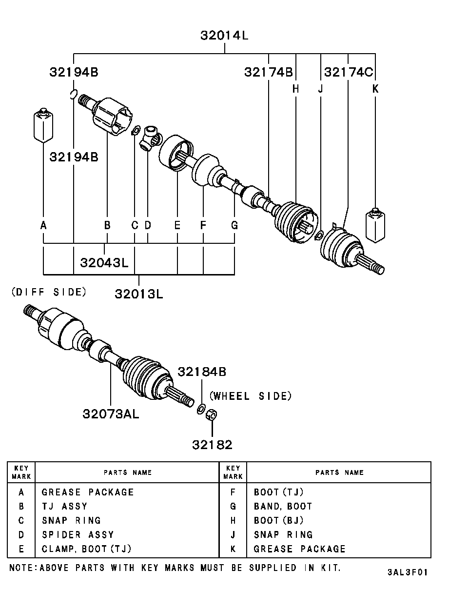 Mitsubishi MR910297 - Каре комплект, полуоска vvparts.bg