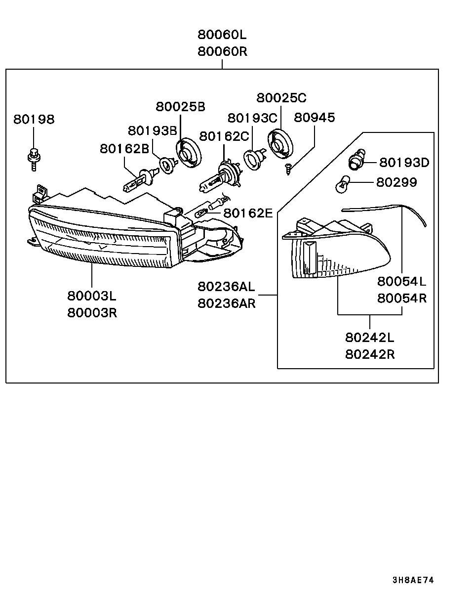 Mitsubishi MS820961 - Крушка с нагреваема жичка, фар за мъгла vvparts.bg