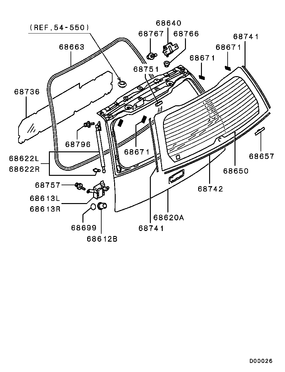 Mitsubishi 5802A023 - Газов амортисьор, багажно / товарно пространство vvparts.bg