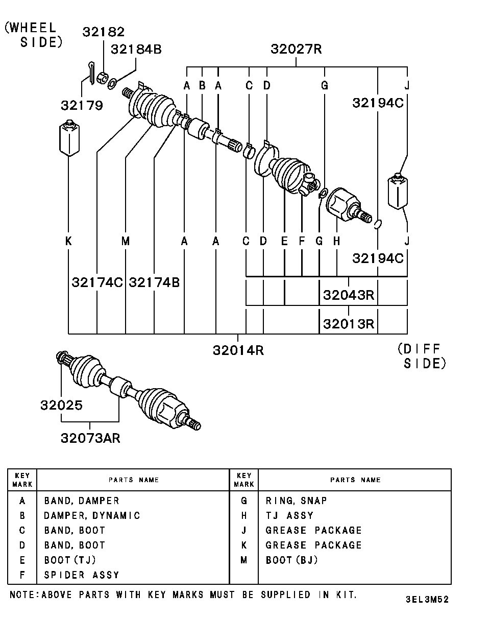 Mitsubishi MB837640 - Каре комплект, полуоска vvparts.bg