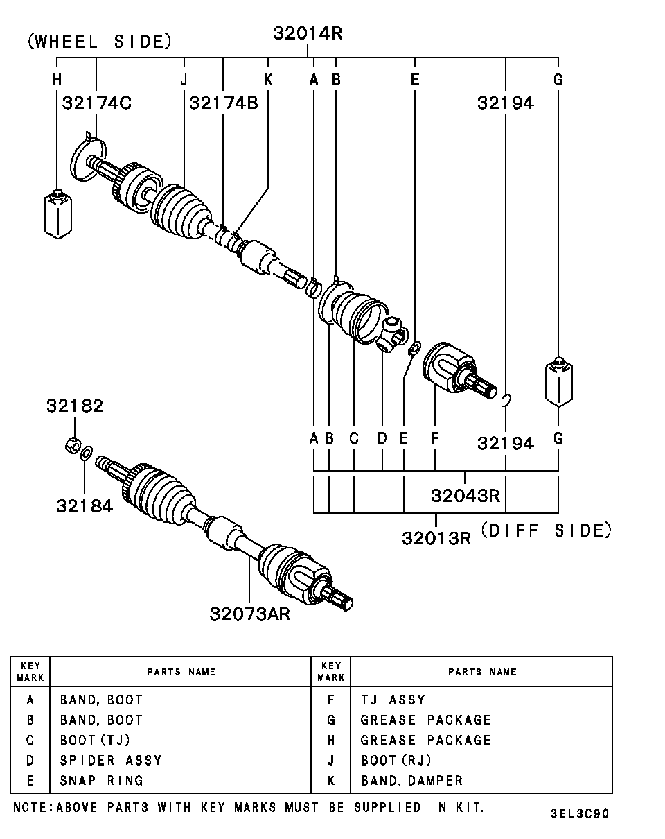 Mitsubishi MR580378 - Каре комплект, полуоска vvparts.bg