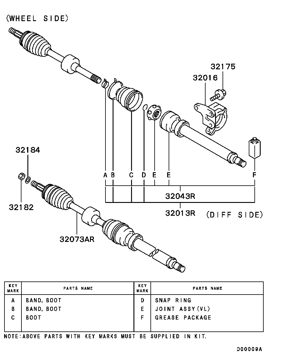 Mitsubishi MR912136 - Каре комплект, полуоска vvparts.bg