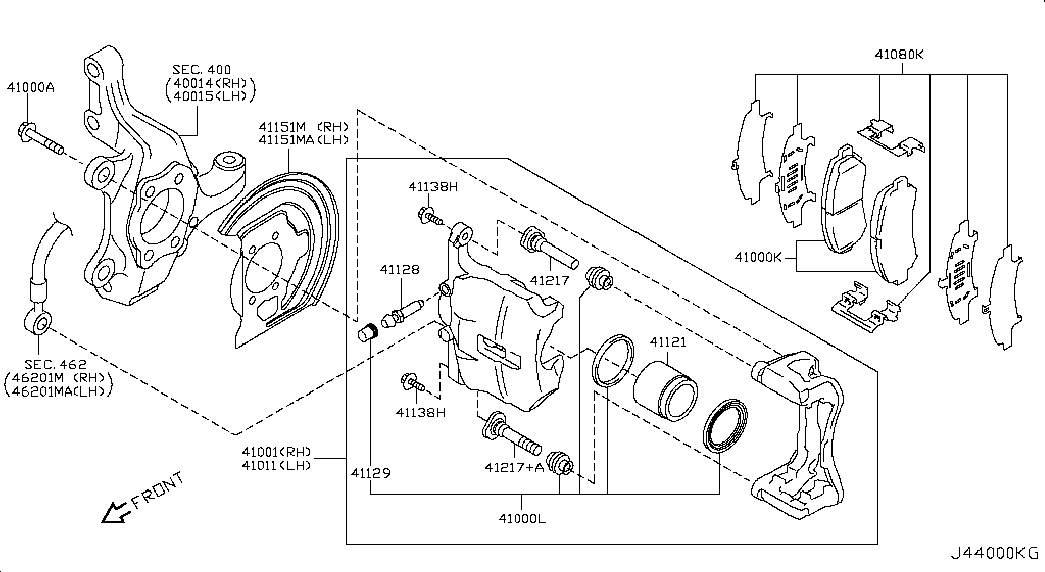 Infiniti 41001JD00A - Ремонтен комплект, спирачен апарат vvparts.bg