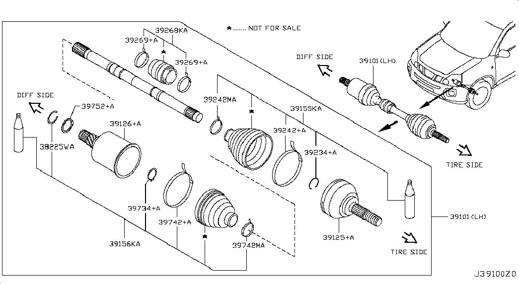 NISSAN 39711-JG74A - Каре, полуоска vvparts.bg