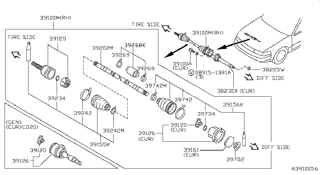 NISSAN 39211-50Y00 - Каре комплект, полуоска vvparts.bg