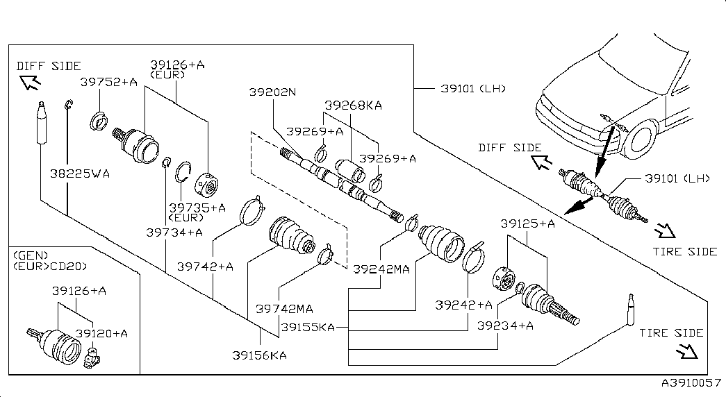 NISSAN 39101-52Y00 - Каре комплект, полуоска vvparts.bg