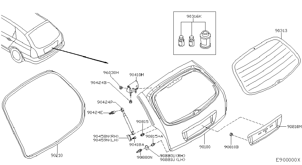 NISSAN 90452-AV700 - Газов амортисьор, багажно / товарно пространство vvparts.bg