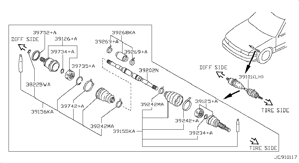 NISSAN 39741-55E85 - Маншон, полуоска vvparts.bg