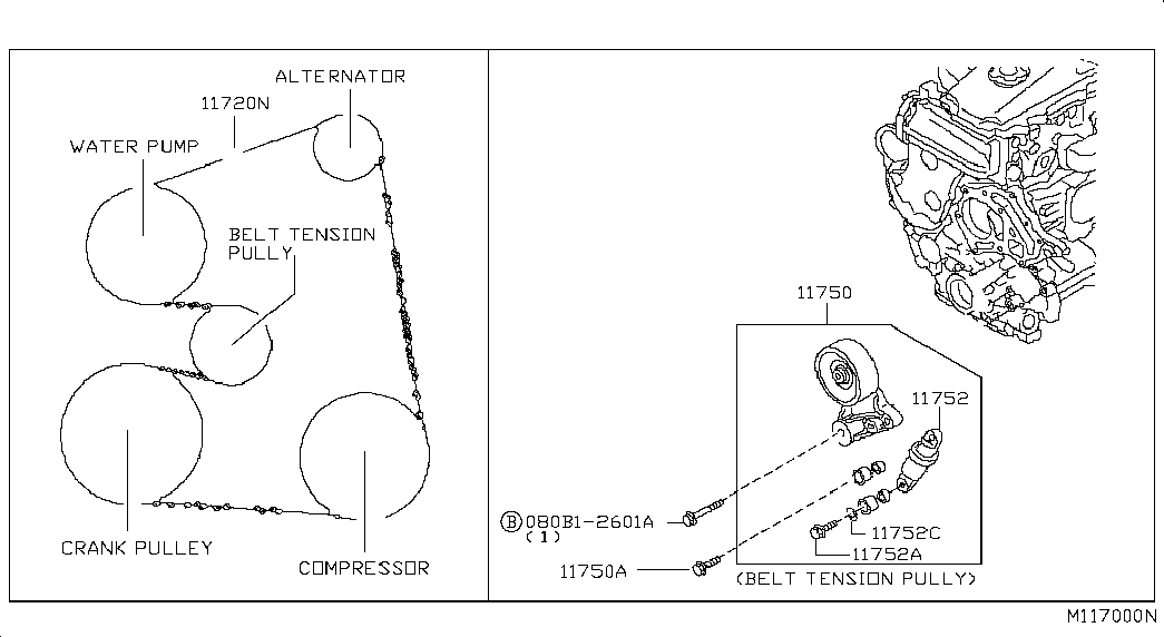 NISSAN 11750-2W202 - Ремъчен обтегач, пистов ремък vvparts.bg