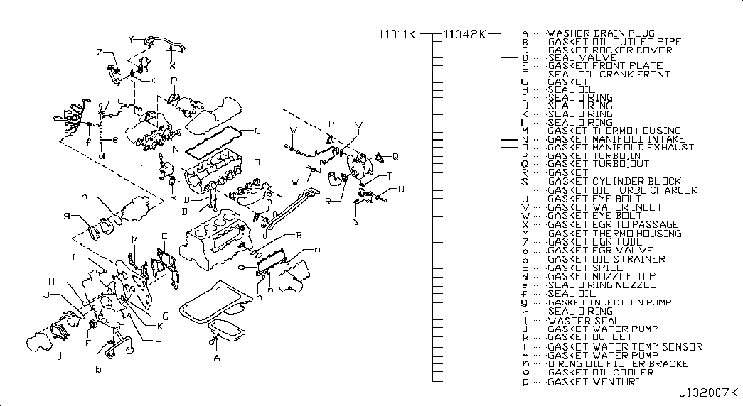 NISSAN A0AMA2X925 - Пълен комплект гарнитури, двигател vvparts.bg