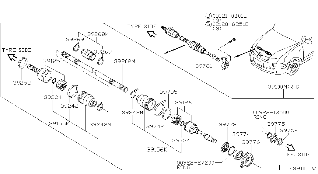 NISSAN 392419E025 - Маншон, полуоска vvparts.bg