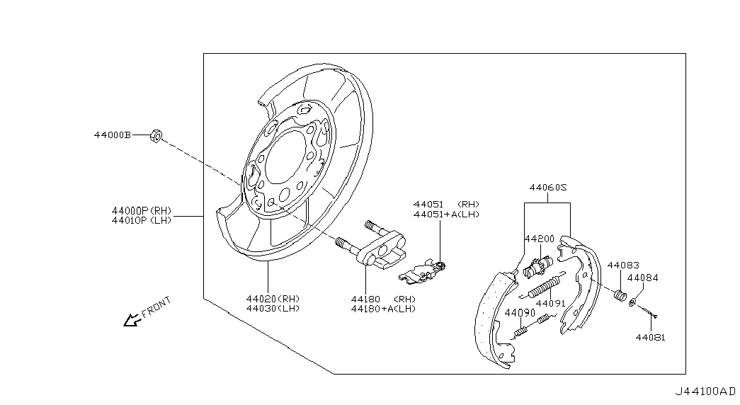 NISSAN D40F0AR025 - Комплект спирачна челюст, ръчна спирачка vvparts.bg