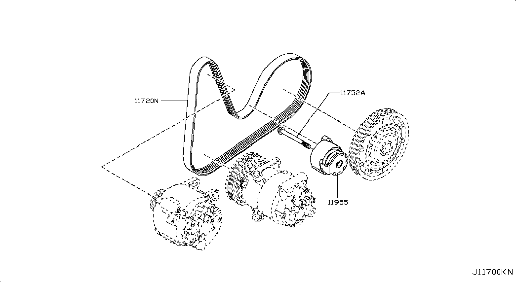 NISSAN 11750-00Q1D - Паразитна / водеща ролка, пистов ремък vvparts.bg