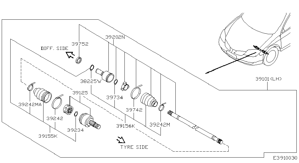 NISSAN 39741-BM726 - Маншон, полуоска vvparts.bg