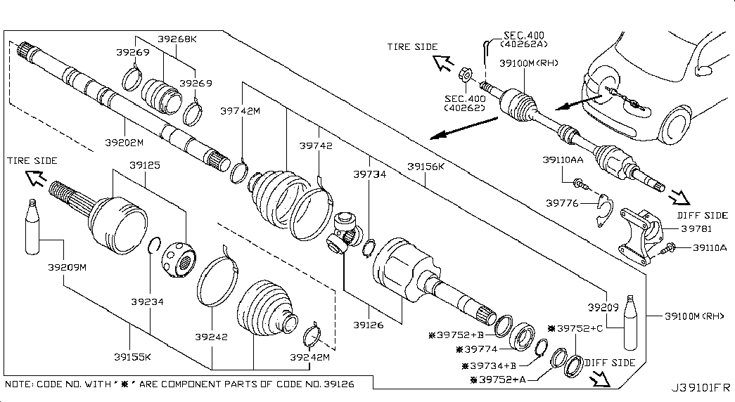 NISSAN 39211-ED100 - Каре комплект, полуоска vvparts.bg