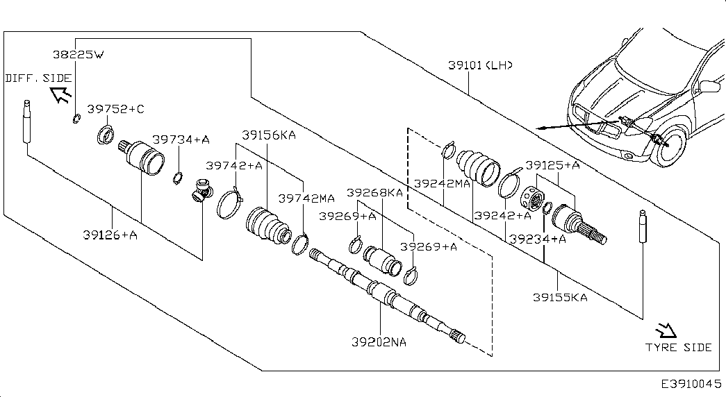 NISSAN 39101-JD02B - Полуоска vvparts.bg