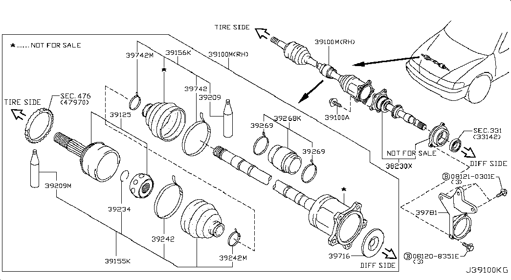 NISSAN 39100-8H615 - Каре комплект, полуоска vvparts.bg