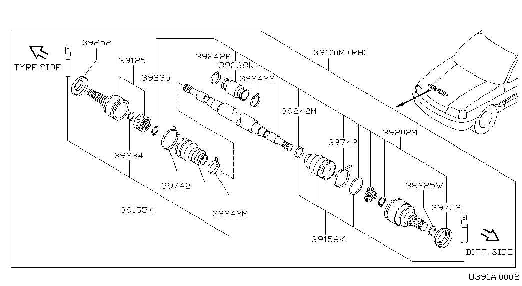 NISSAN 39100 72J10 - Каре комплект, полуоска vvparts.bg