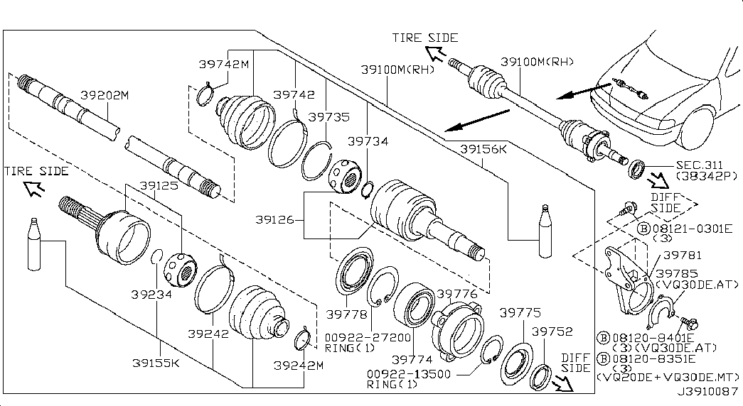 NISSAN 39100-2Y210 - Каре комплект, полуоска vvparts.bg