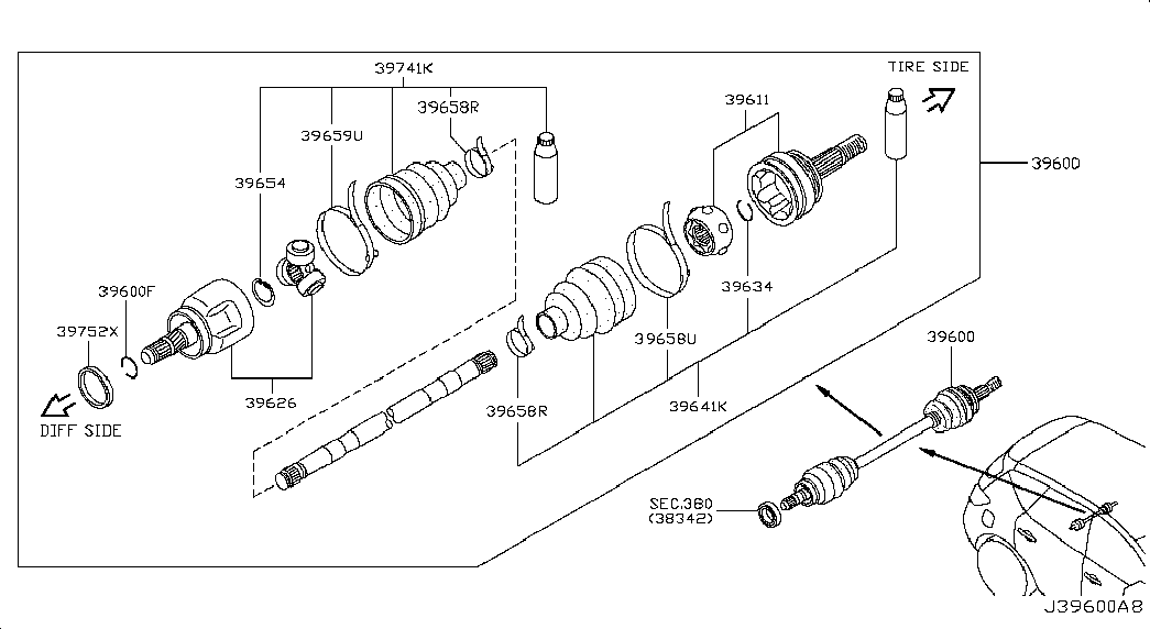 NISSAN 39711-2U600 - Каре комплект, полуоска vvparts.bg