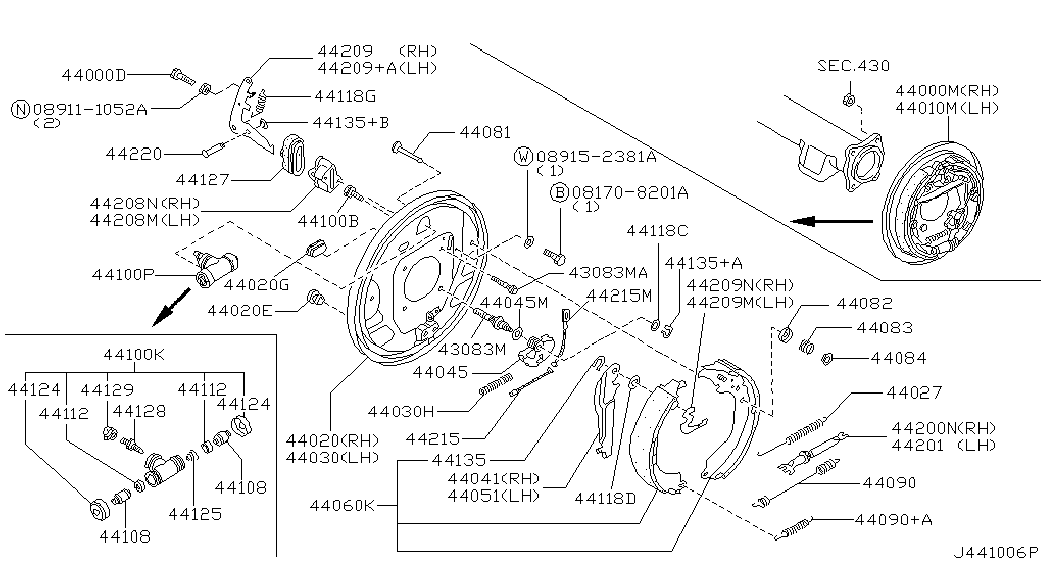 Infiniti 44060 0W727 - Комплект спирачна челюст vvparts.bg