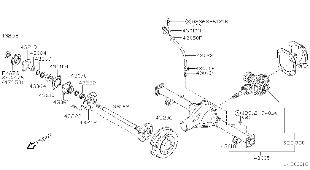 NISSAN 43232-01G00 - Комплект колесен лагер vvparts.bg