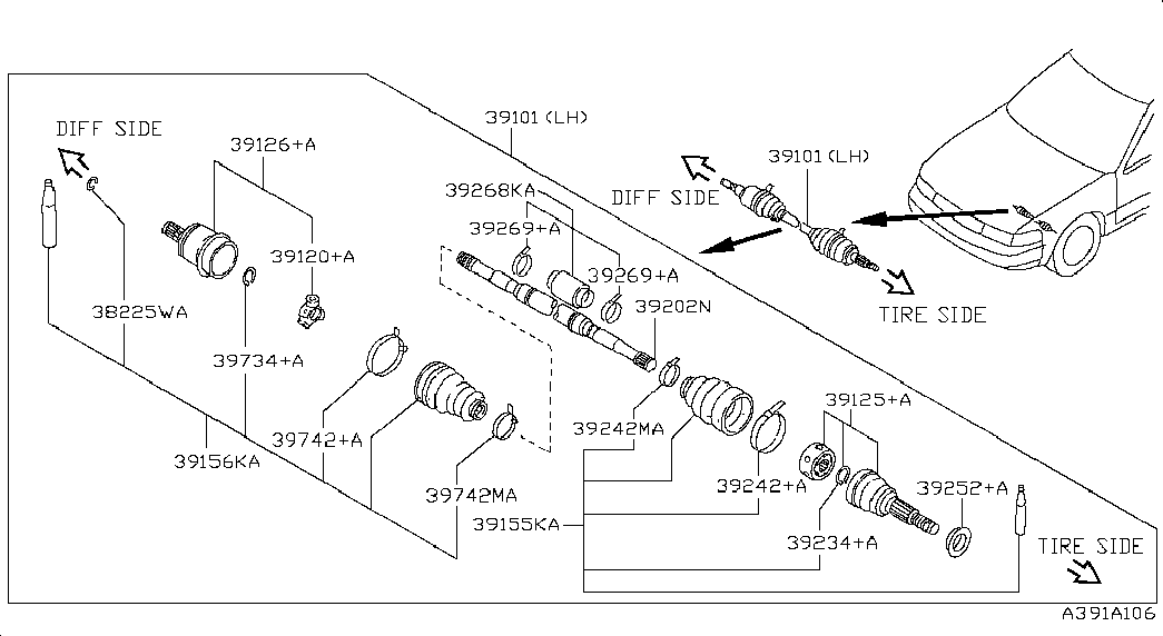 NISSAN 39101-50Y00 - Каре комплект, полуоска vvparts.bg