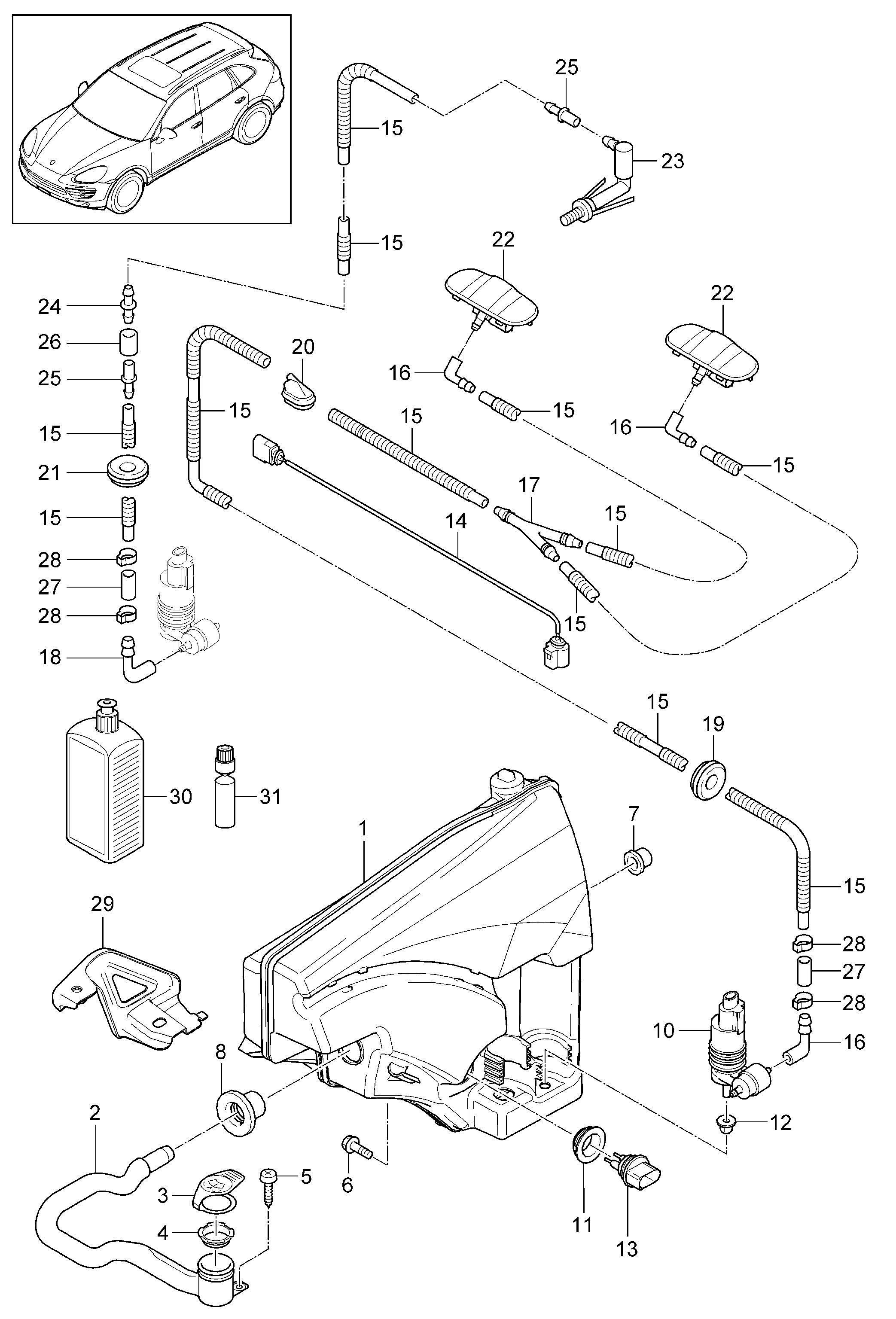 Porsche 955 628 172 01 - Водна помпа за миещо устр., почистване на стъклата vvparts.bg