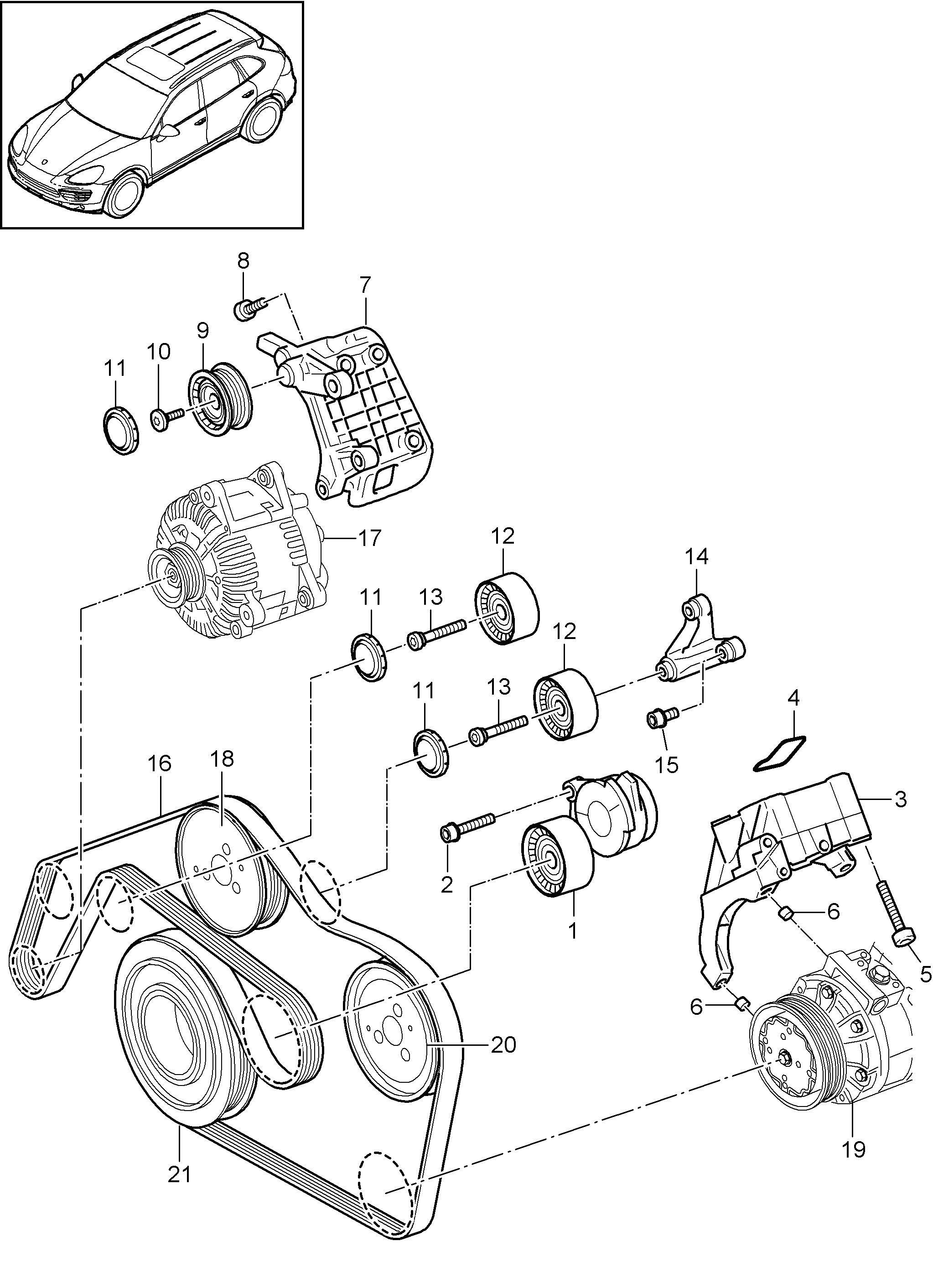 Porsche 958 102 361 50 - Ремъчен обтегач, пистов ремък vvparts.bg