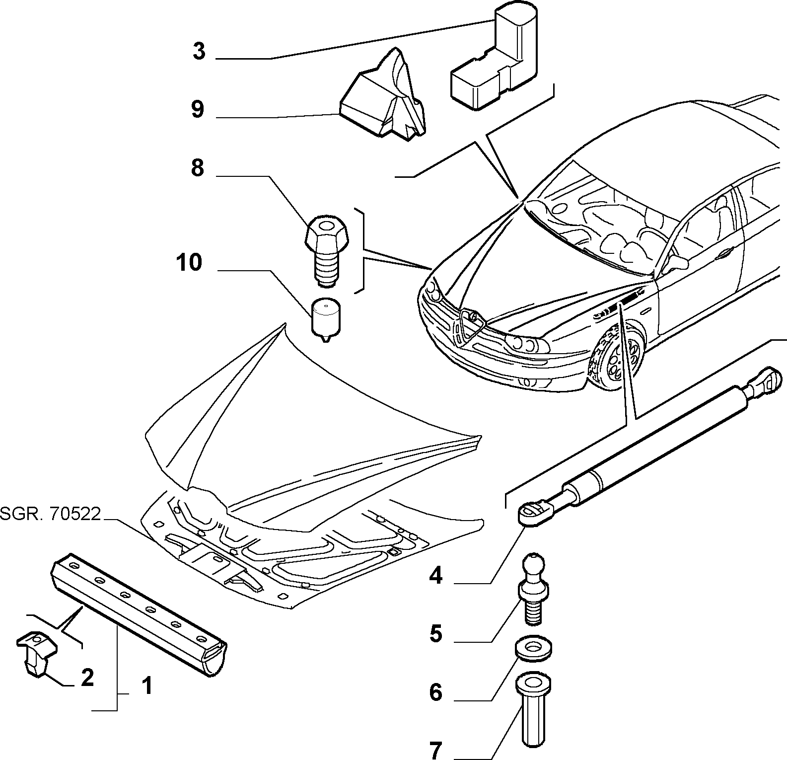 Alfa Romeo 60654724 - Газов амортисьор, капак на двигателя vvparts.bg