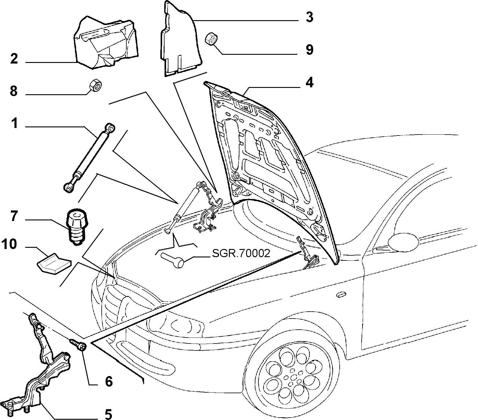 Alfa Romeo 46739202 - Газов амортисьор, капак на двигателя vvparts.bg