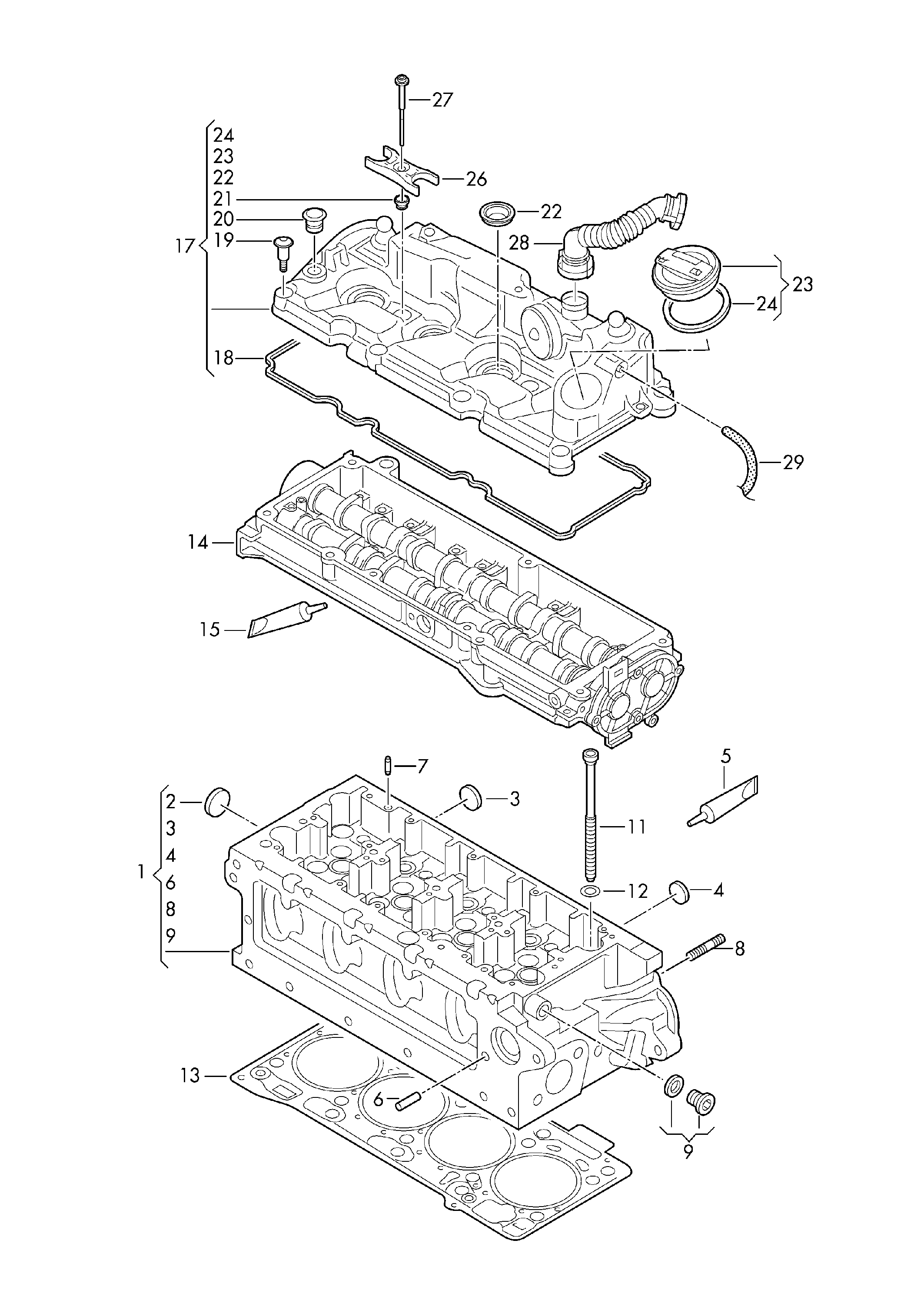 Skoda 04L 103 070 A - Гарнитура, капак на цилиндрова глава vvparts.bg