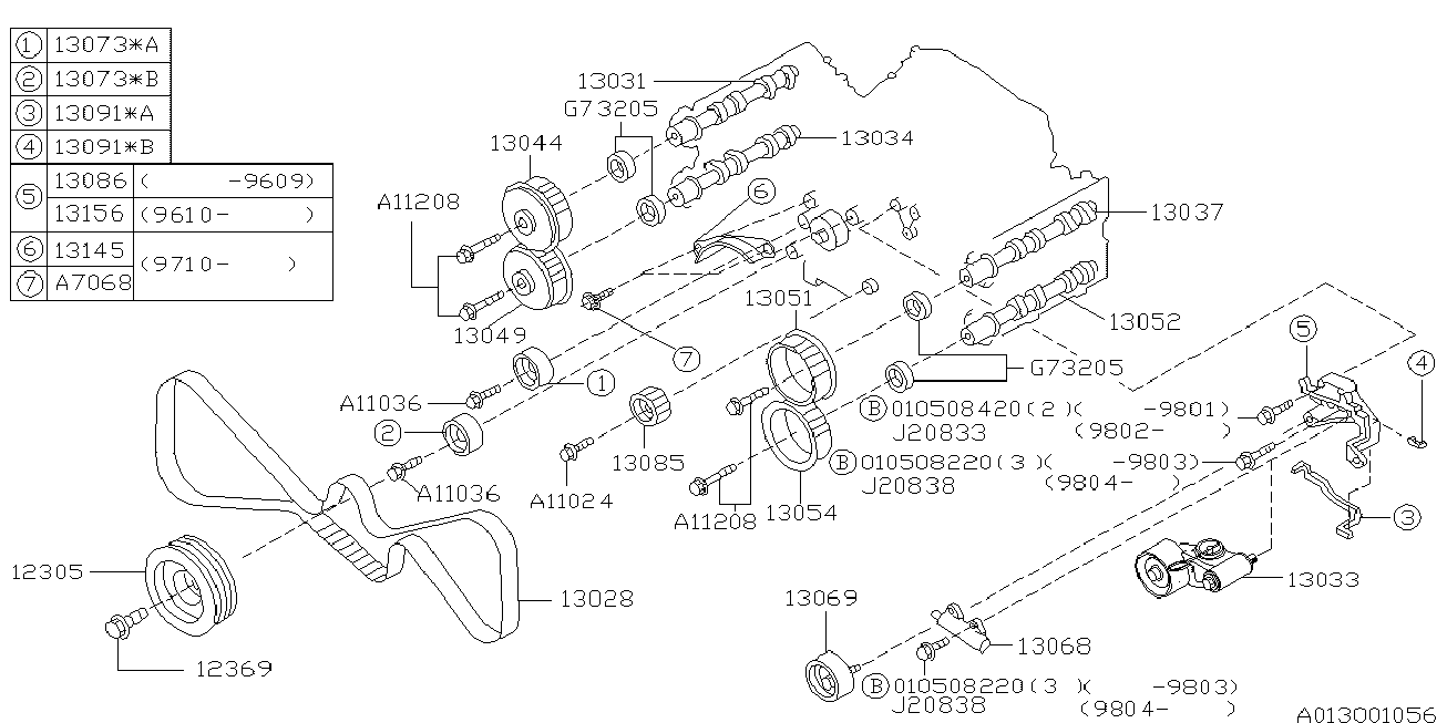 Subaru 13085-AA010 - Паразитна / водеща ролка, зъбен ремък vvparts.bg