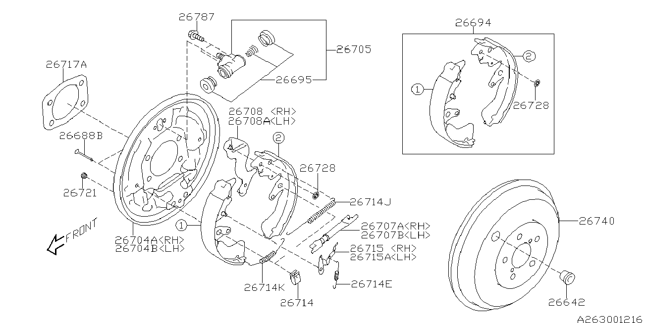 Mitsubishi 26694FG010 - Комплект спирачна челюст vvparts.bg