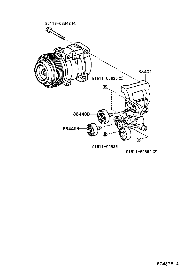 TOYOTA 88440-35100 - Паразитна / водеща ролка, пистов ремък vvparts.bg