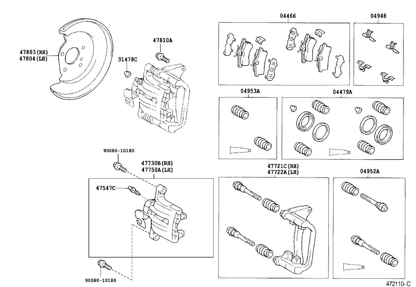 TOYOTA 04479-02070 - Ремонтен комплект, спирачен апарат vvparts.bg