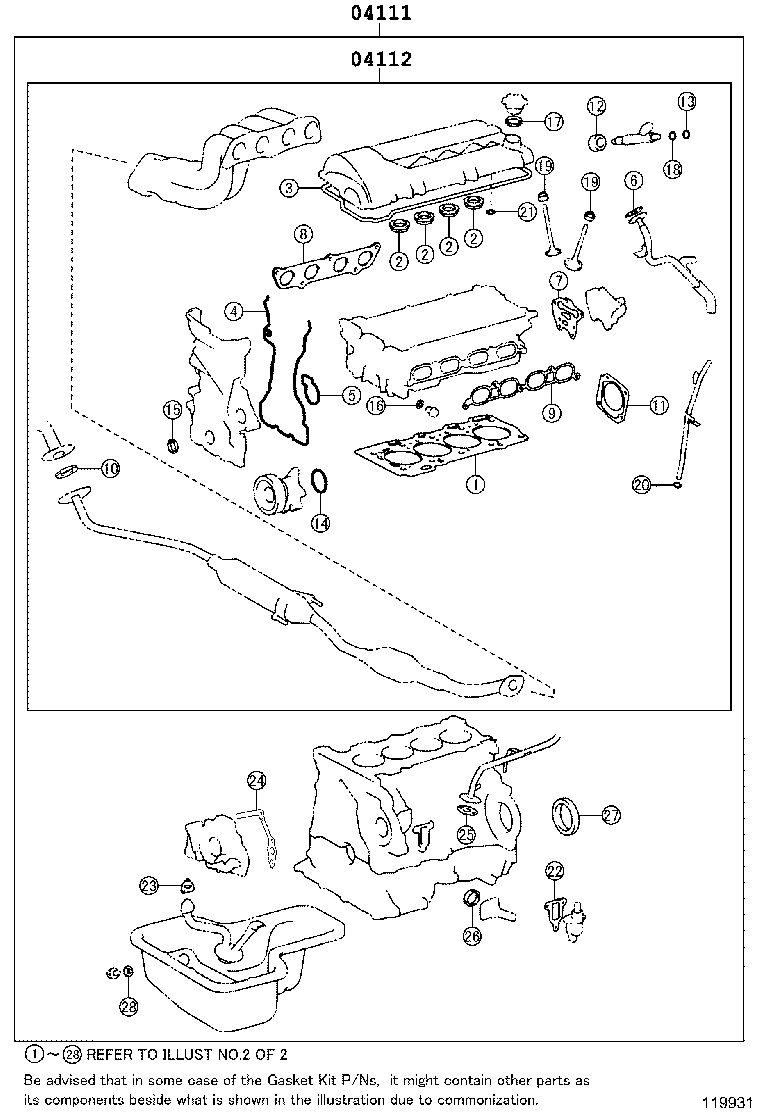 TOYOTA 04112-22140 - Комплект гарнитури, цилиндрова глава vvparts.bg